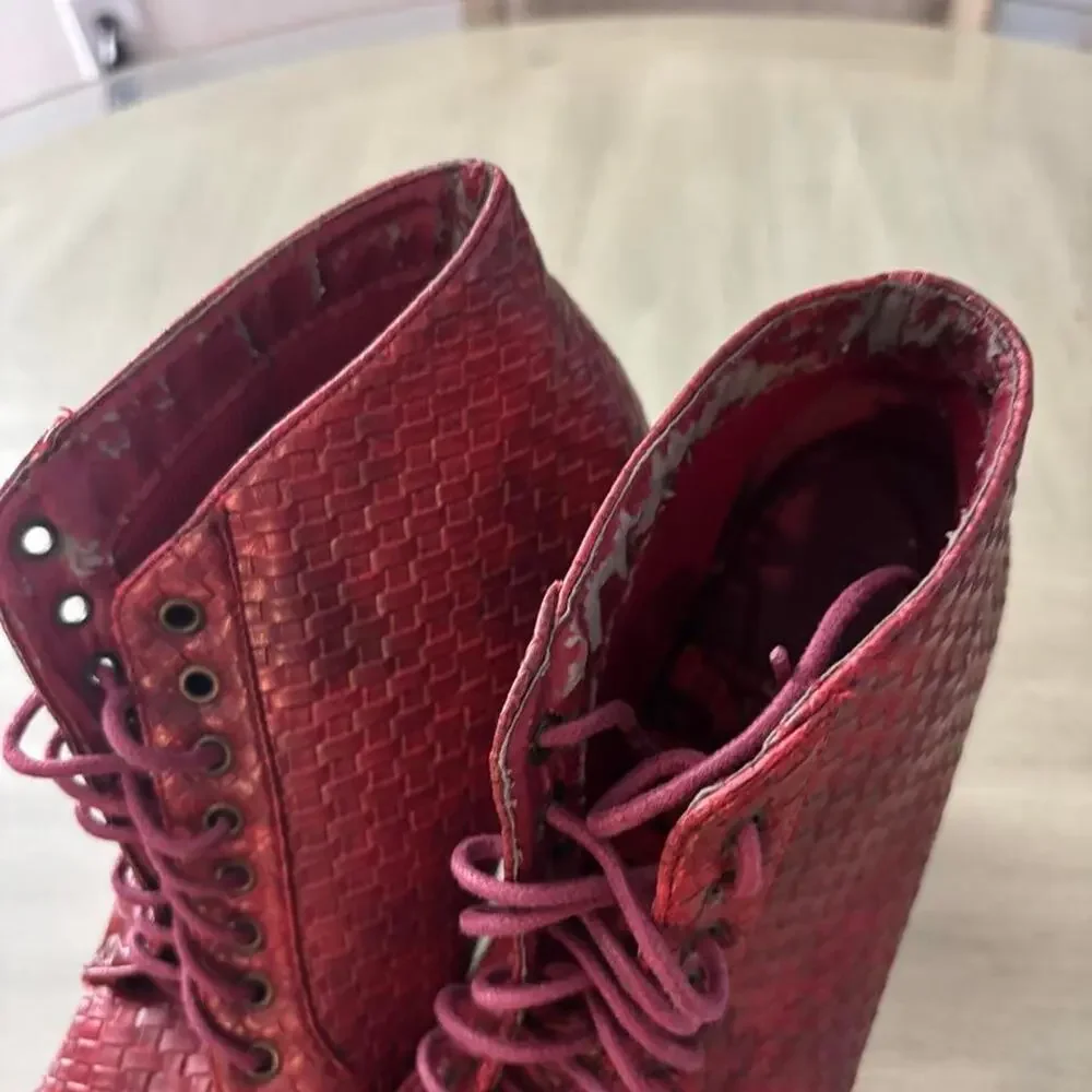 Vintage red woven platform boots
